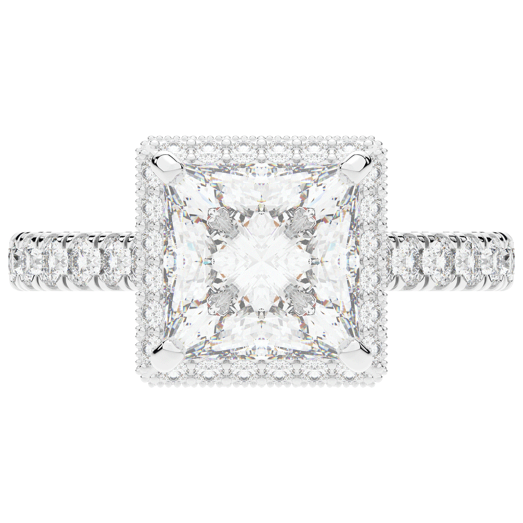 3.90CT.TW PRINCESS LAB DIAMOND HALO ENGAGEMENT RING