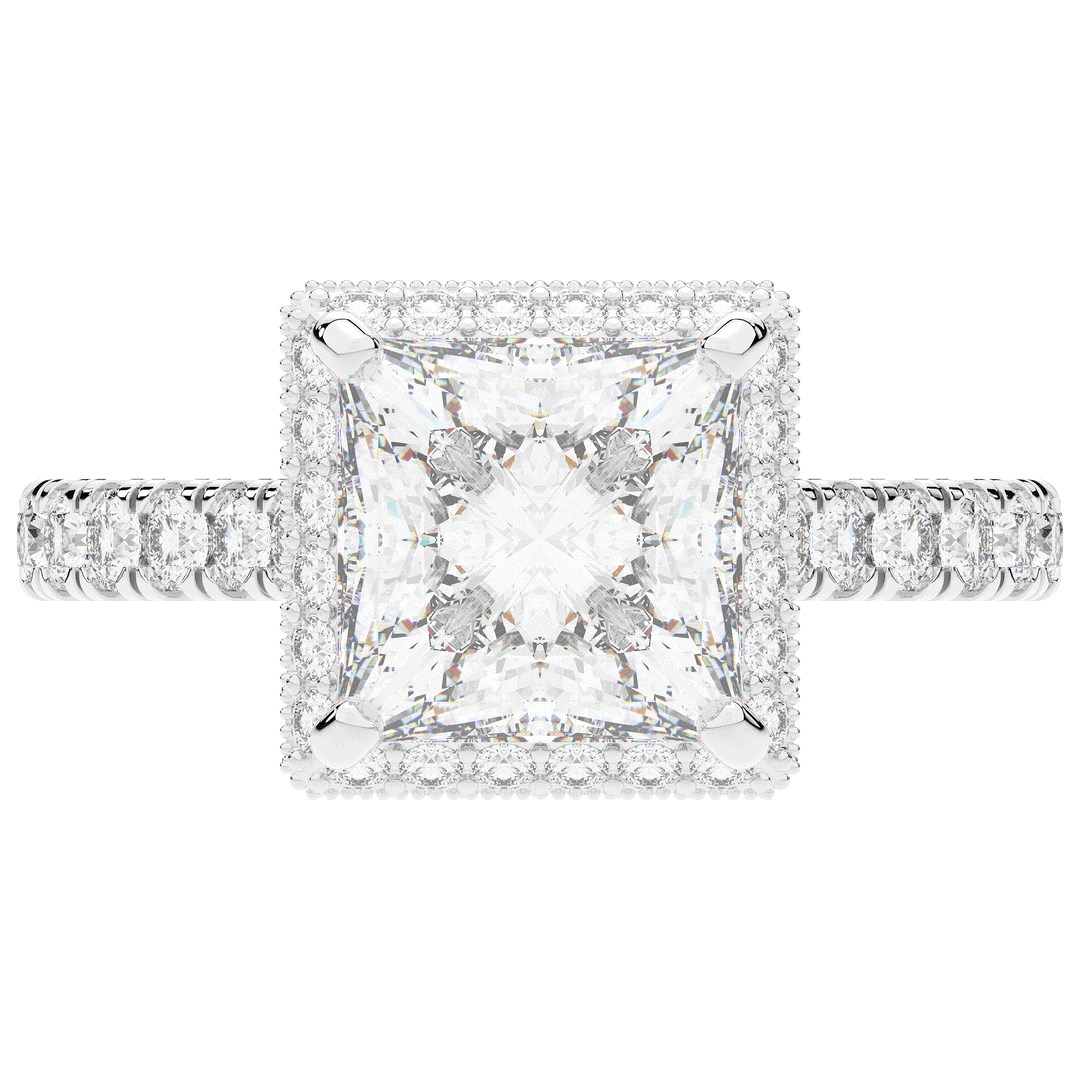 3.90CT.TW PRINCESS LAB DIAMOND HALO ENGAGEMENT RING