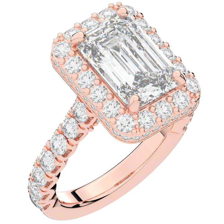 4.50CT.TW EMERALD CUT LAB DIAMOND HALO ENGAGEMENT RING