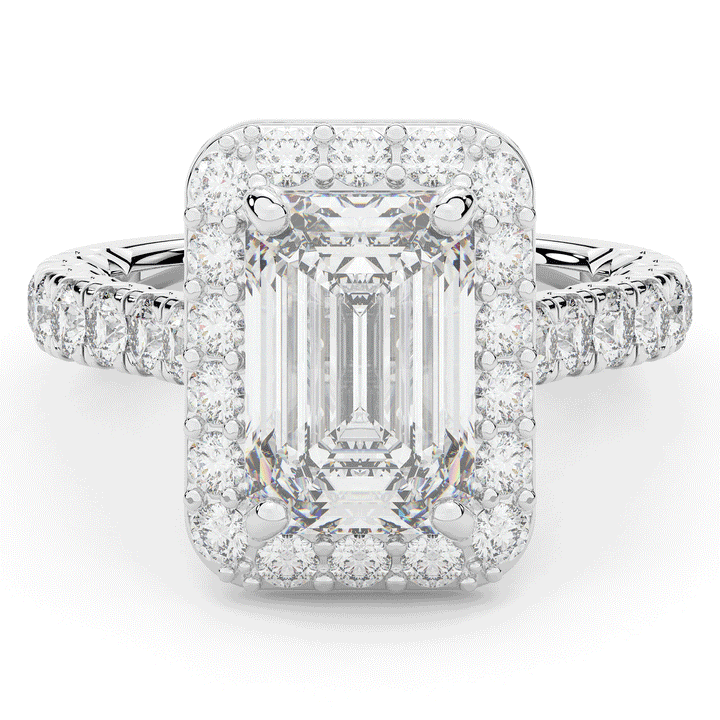 4.50CT.TW EMERALD CUT LAB DIAMOND HALO ENGAGEMENT RING