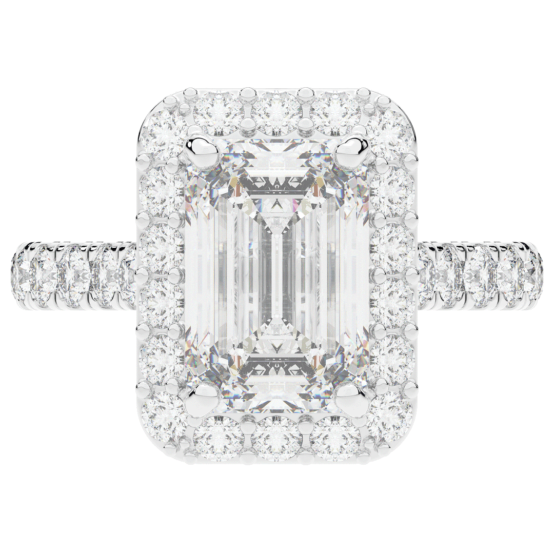 4.50CT.TW EMERALD CUT LAB DIAMOND HALO ENGAGEMENT RING