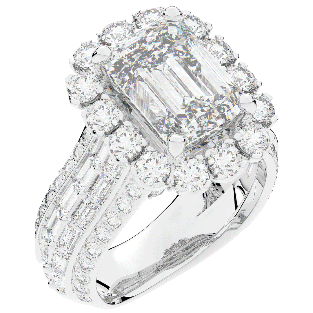 8.00CT.TW EMERALD CUT LAB DIAMOND HALO ENGAGEMENT RING