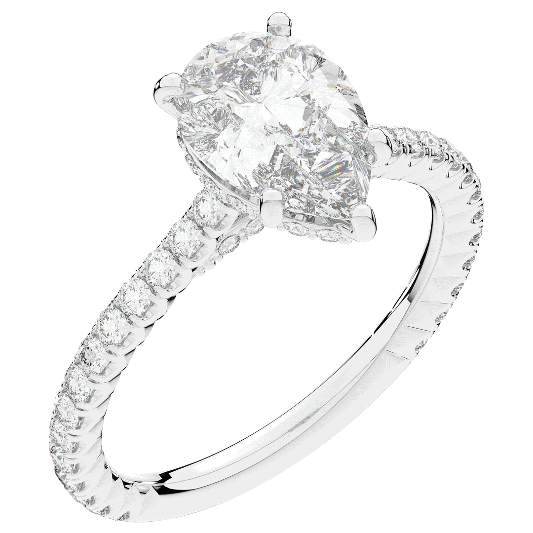 2.50CT.TW PEAR LAB DIAMOND UNDERHALO SOLITAIRE ENGAGEMENT RING