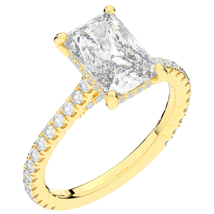 3.50CT.TW RADIANT LAB DIAMOND UNDERHALO SOLITAIRE TWO TONE ENGAGEMENT RING