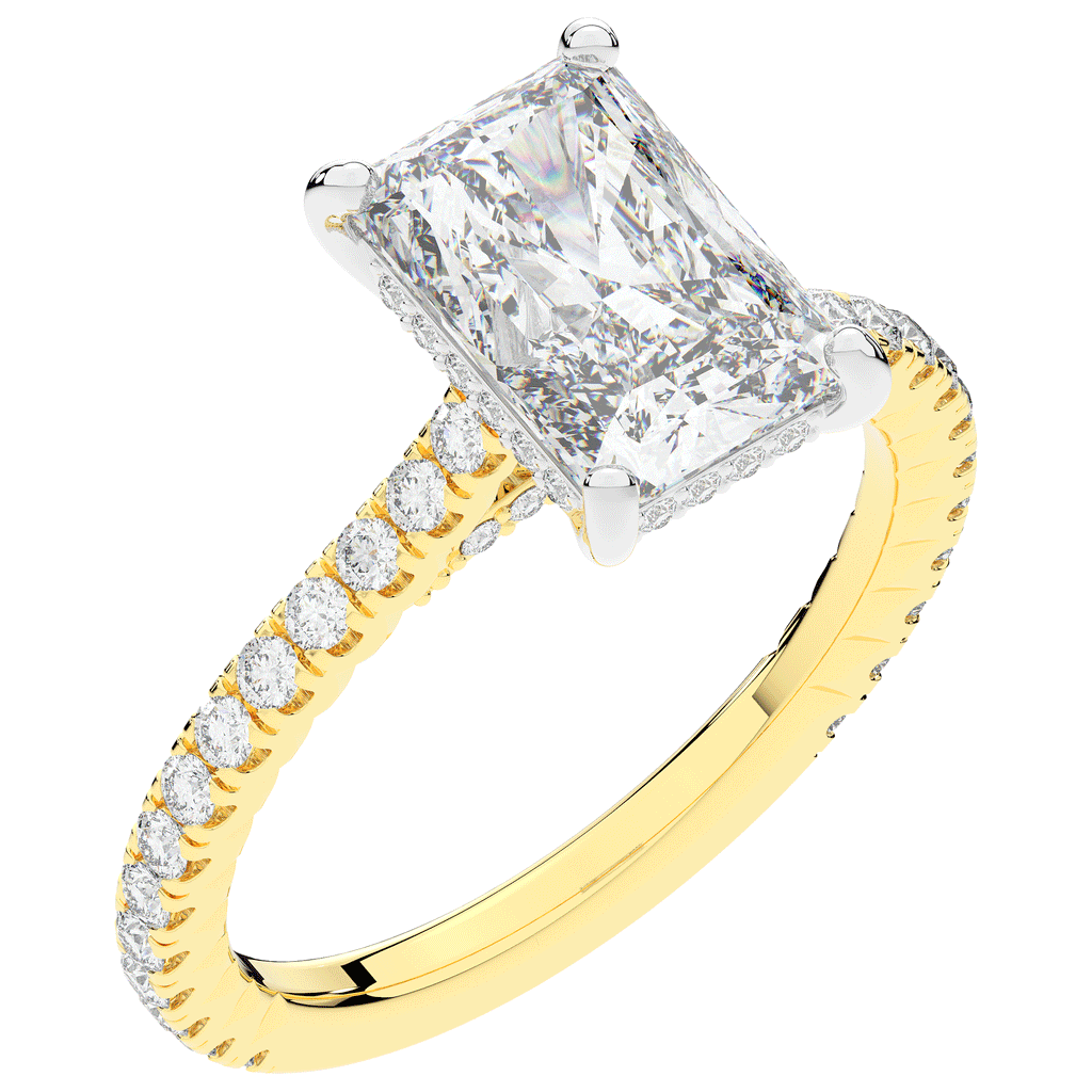 3.50CT.TW RADIANT LAB DIAMOND UNDERHALO SOLITAIRE TWO TONE ENGAGEMENT RING