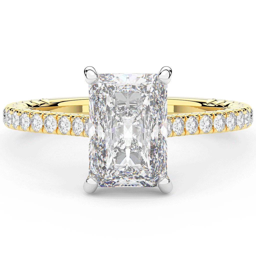 3.50CT.TW RADIANT LAB DIAMOND UNDERHALO SOLITAIRE TWO TONE ENGAGEMENT RING