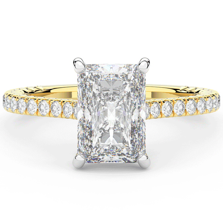 3.50CT.TW RADIANT LAB DIAMOND UNDERHALO SOLITAIRE TWO TONE ENGAGEMENT RING