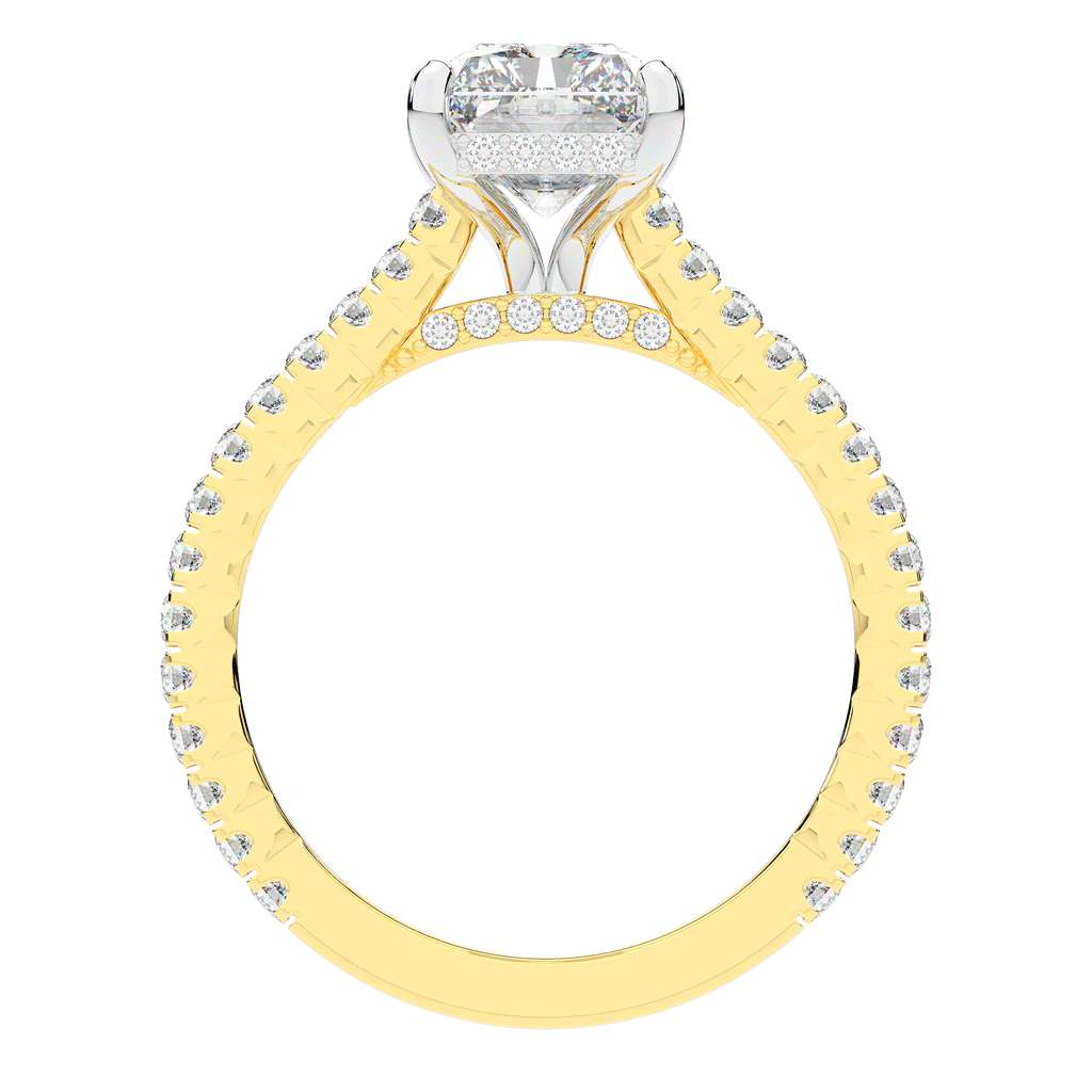 3.50CT.TW RADIANT LAB DIAMOND UNDERHALO SOLITAIRE TWO TONE ENGAGEMENT RING