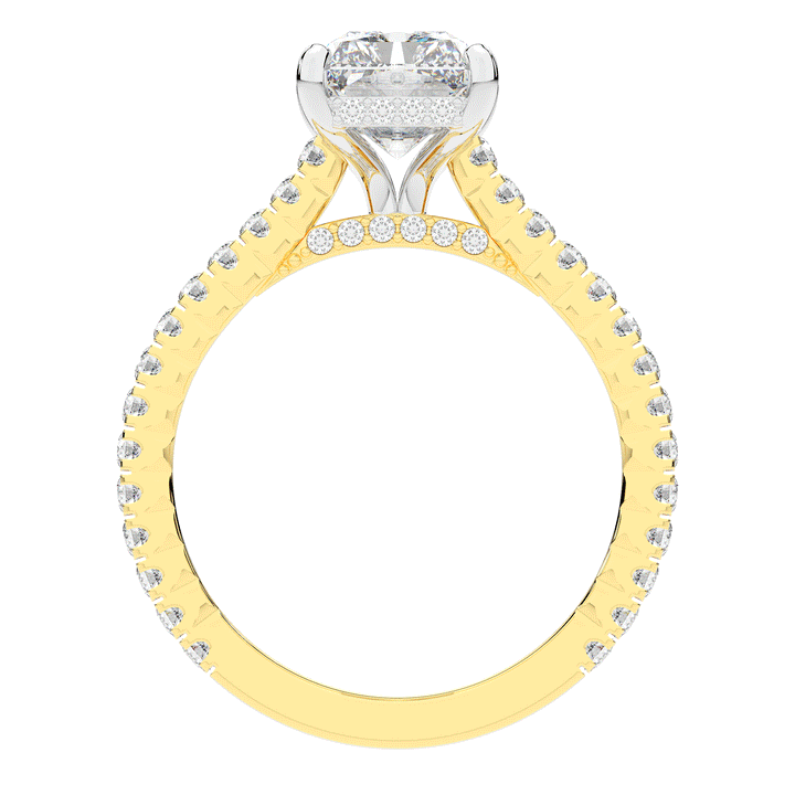 3.50CT.TW RADIANT LAB DIAMOND UNDERHALO SOLITAIRE TWO TONE ENGAGEMENT RING