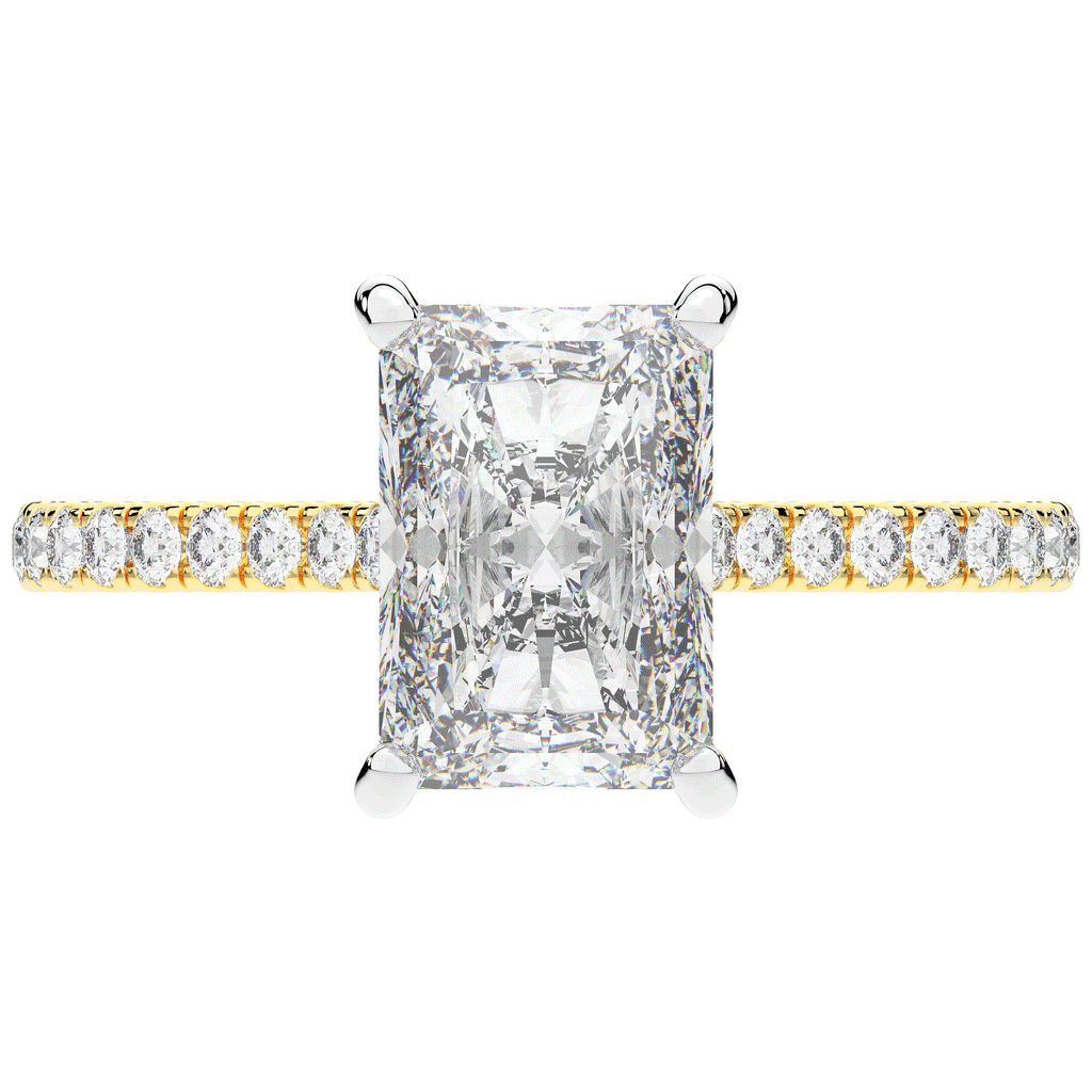 3.50CT.TW RADIANT LAB DIAMOND UNDERHALO SOLITAIRE TWO TONE ENGAGEMENT RING