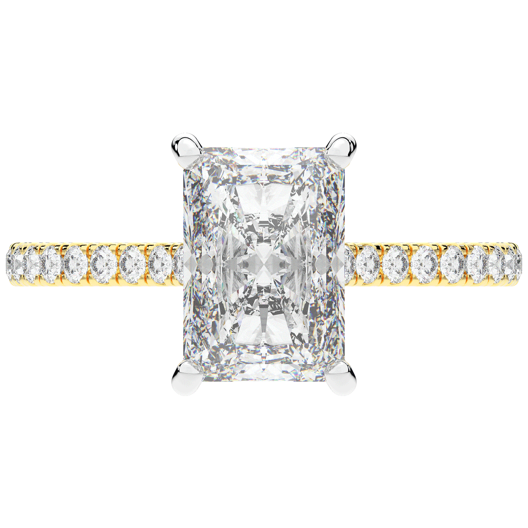 3.50CT.TW RADIANT LAB DIAMOND UNDERHALO SOLITAIRE TWO TONE ENGAGEMENT RING