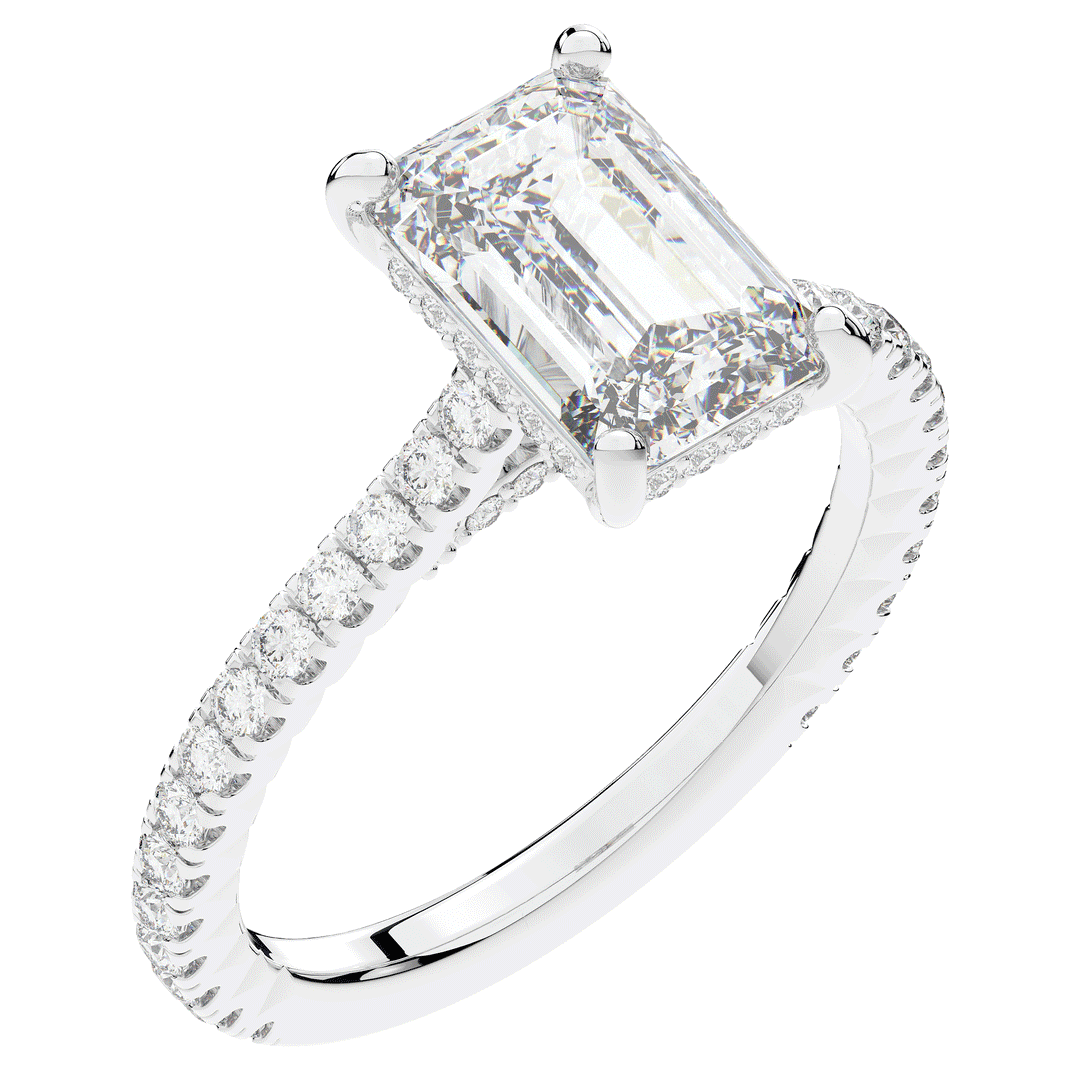 3.50CT.TW EMERALD CUT LAB DIAMOND UNDERHALO SOLITAIRE ENGAGEMENT RING