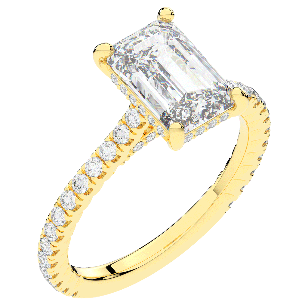 3.50CT.TW EMERALD CUT LAB DIAMOND UNDERHALO SOLITAIRE ENGAGEMENT RING