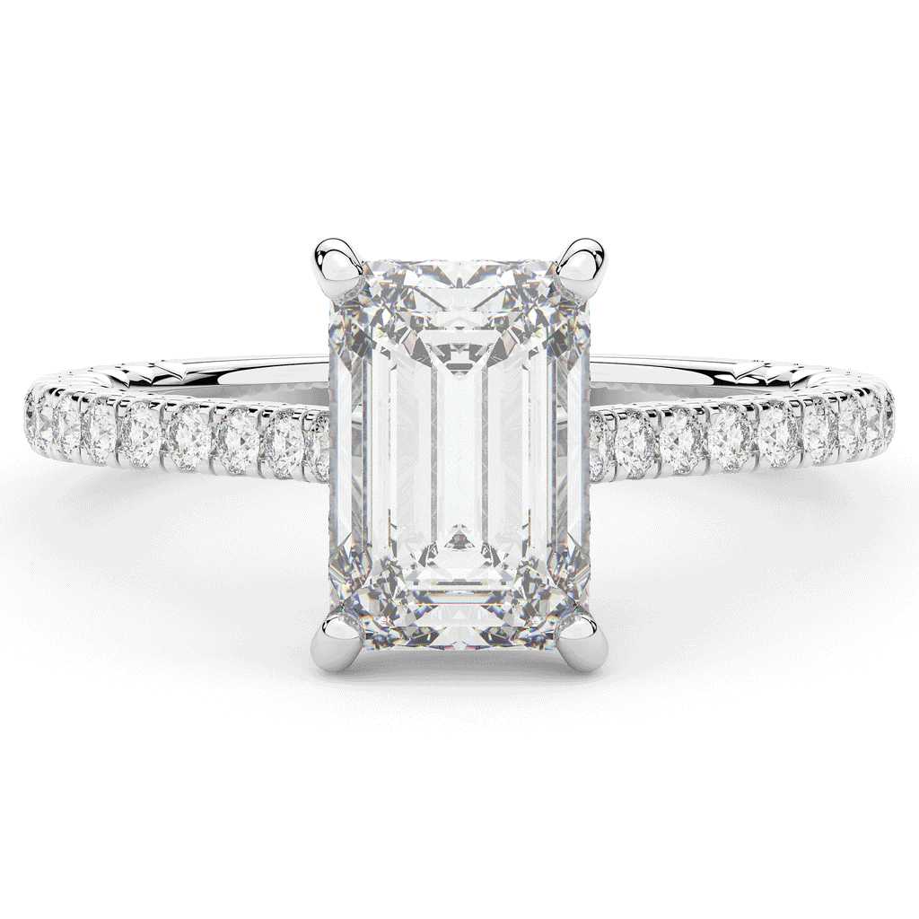 3.50CT.TW EMERALD CUT LAB DIAMOND UNDERHALO SOLITAIRE ENGAGEMENT RING