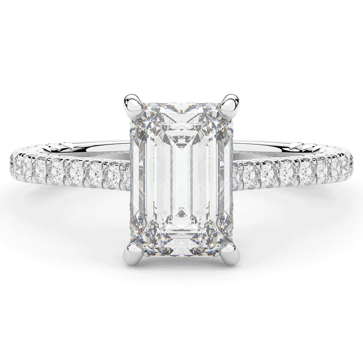 3.50CT.TW EMERALD CUT LAB DIAMOND UNDERHALO SOLITAIRE ENGAGEMENT RING