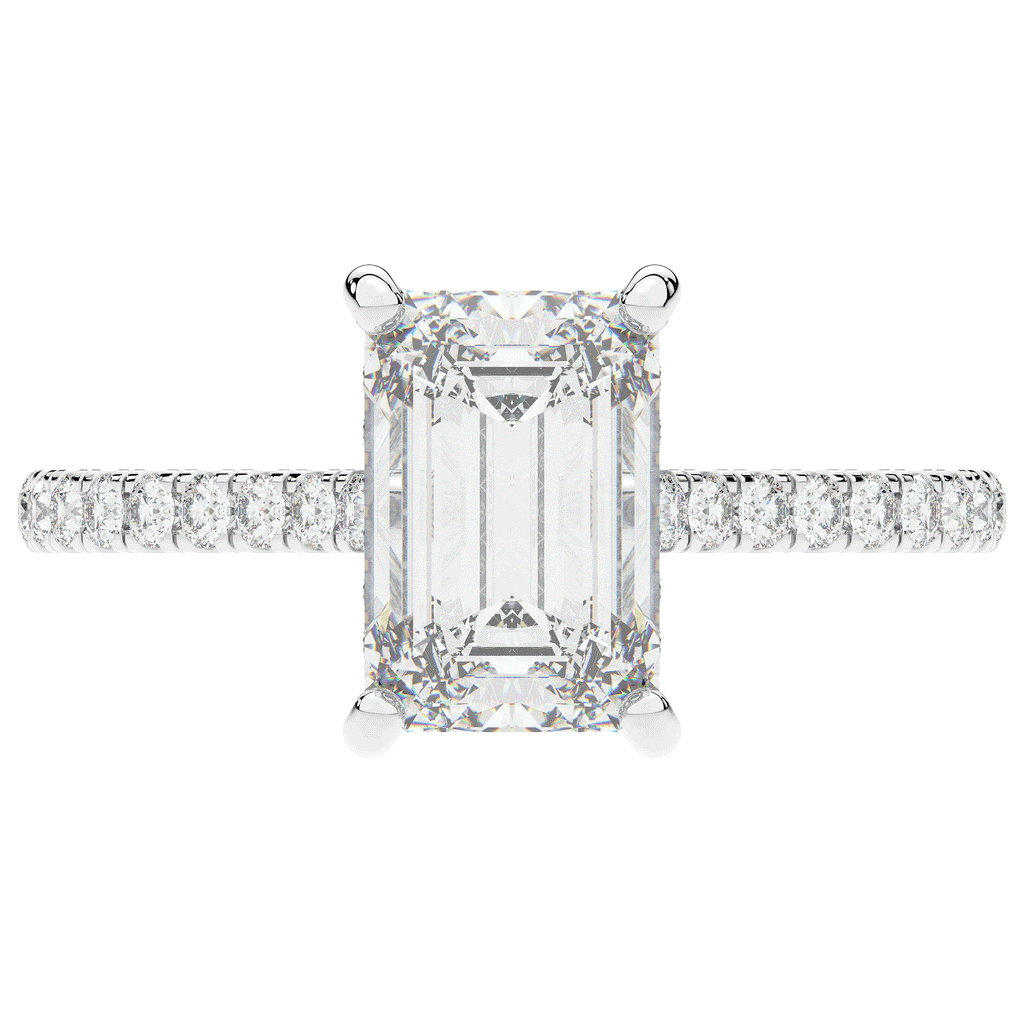 3.50CT.TW EMERALD CUT LAB DIAMOND UNDERHALO SOLITAIRE ENGAGEMENT RING