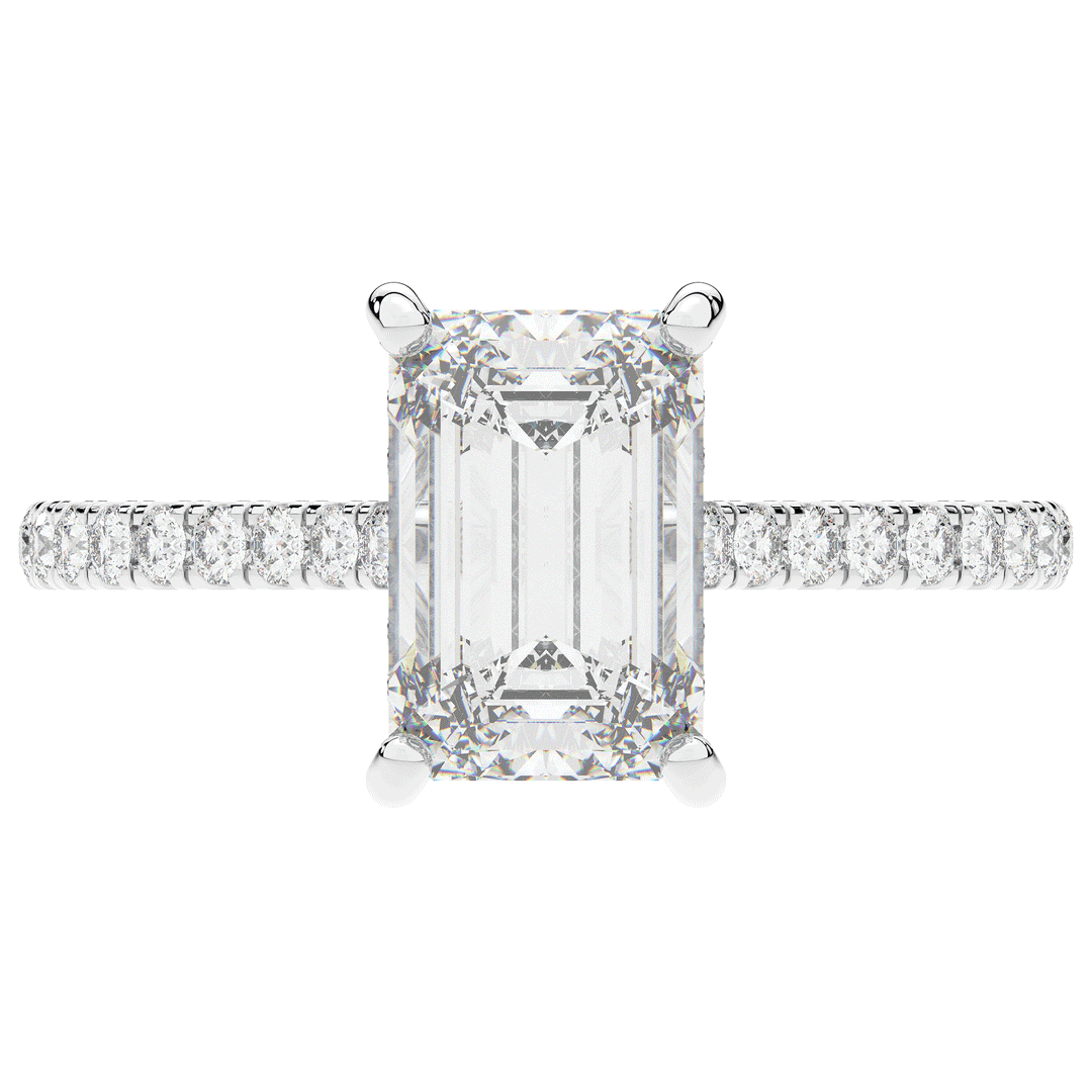 3.50CT.TW EMERALD CUT LAB DIAMOND UNDERHALO SOLITAIRE ENGAGEMENT RING