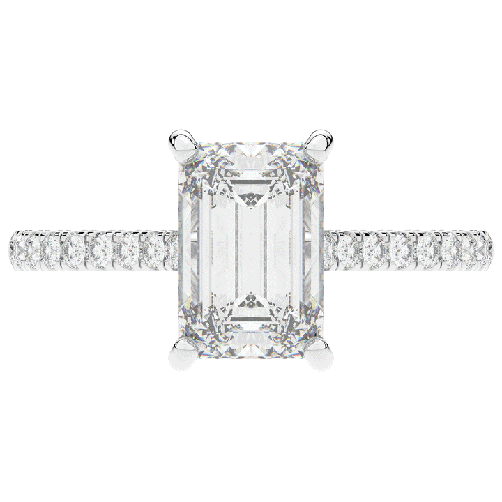 3.50CT.TW EMERALD CUT LAB DIAMOND UNDERHALO SOLITAIRE ENGAGEMENT RING