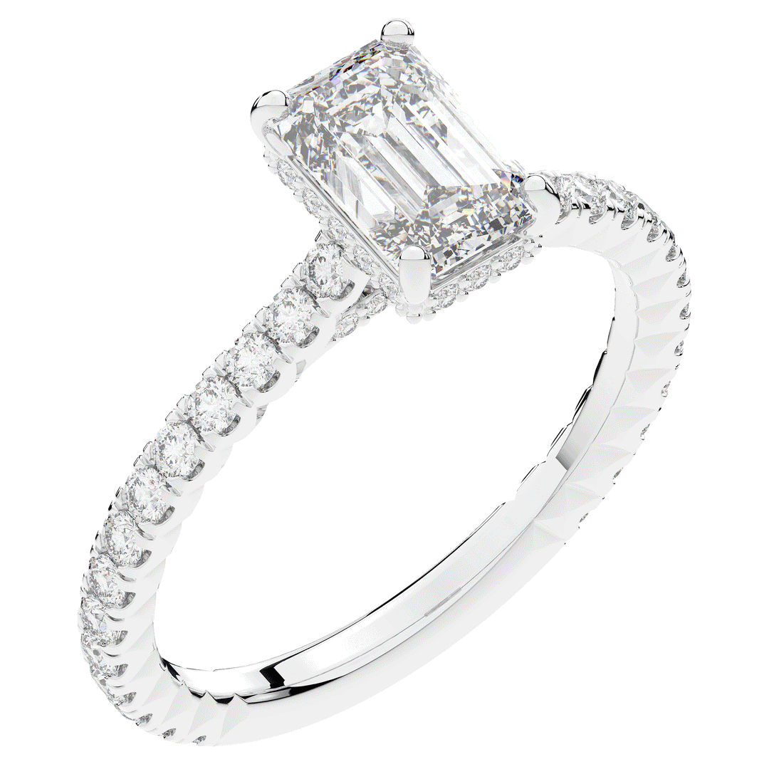 2.10CT.TW EMERALD CUT LAB DIAMOND UNDERHALO SOLITAIRE ENGAGEMENT RING