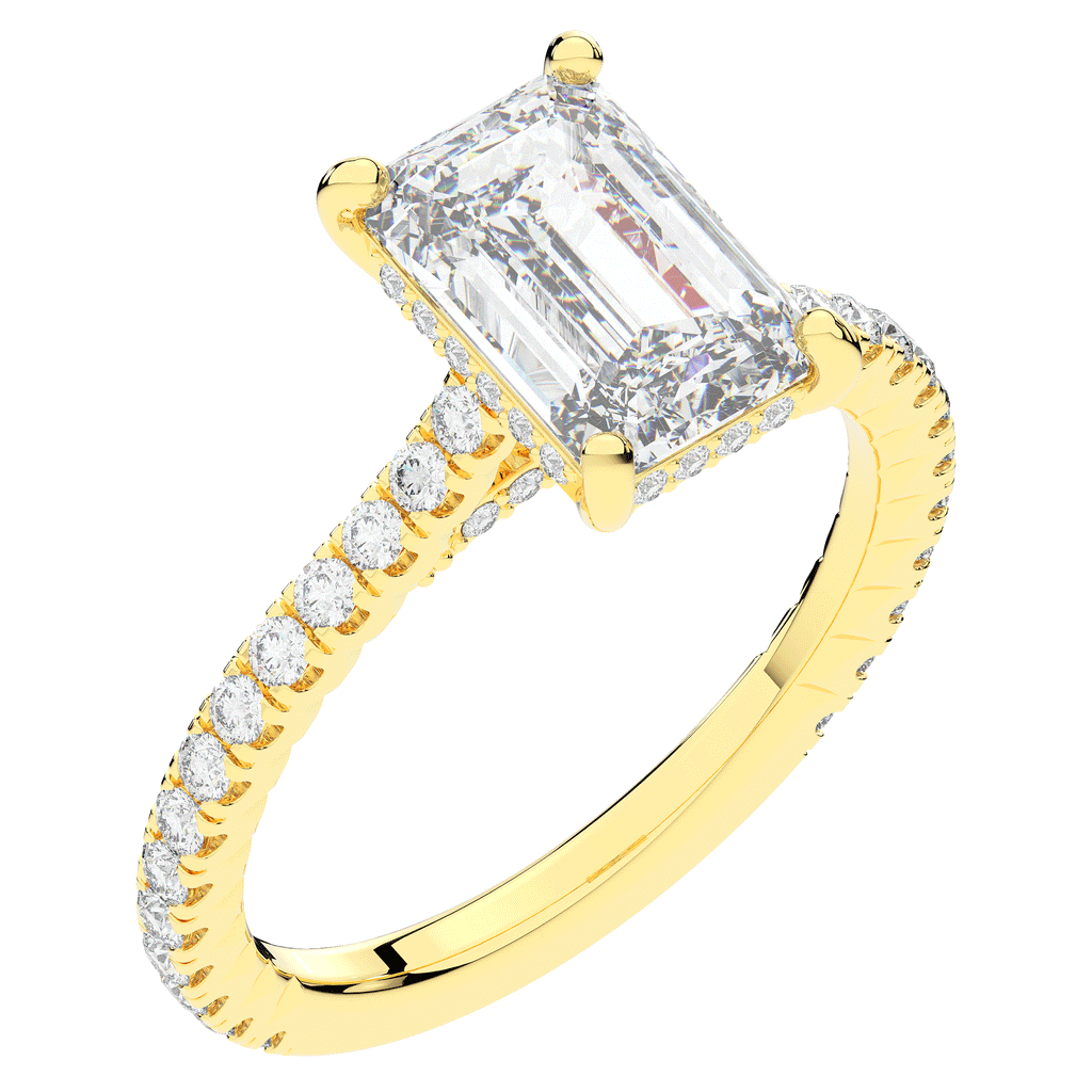 3.50CT.TW EMERALD CUT LAB DIAMOND UNDERHALO SOLITAIRE TWO TONE ENGAGEMENT RING