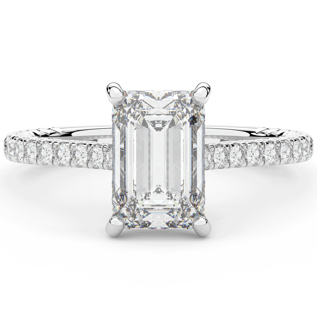 3.50CT.TW EMERALD CUT LAB DIAMOND UNDERHALO SOLITAIRE TWO TONE ENGAGEMENT RING