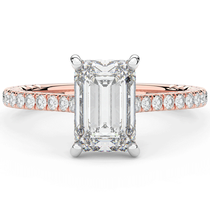 3.50CT.TW EMERALD CUT LAB DIAMOND UNDERHALO SOLITAIRE TWO TONE ENGAGEMENT RING