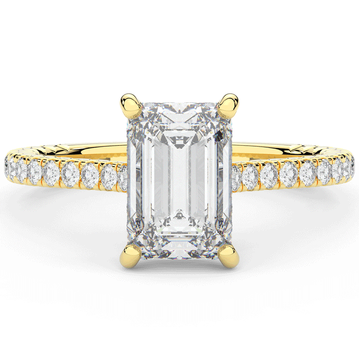 3.50CT.TW EMERALD CUT LAB DIAMOND UNDERHALO SOLITAIRE TWO TONE ENGAGEMENT RING