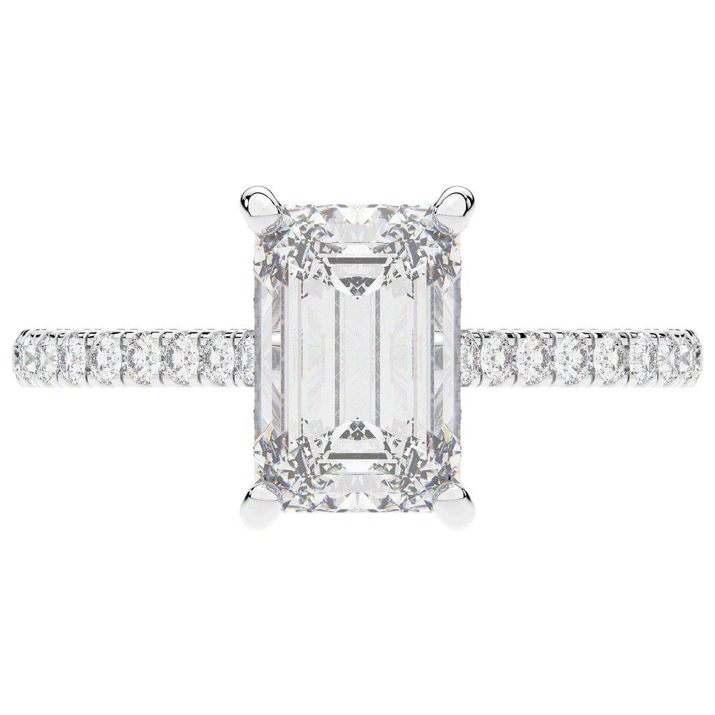 3.50CT.TW EMERALD CUT LAB DIAMOND UNDERHALO SOLITAIRE TWO TONE ENGAGEMENT RING