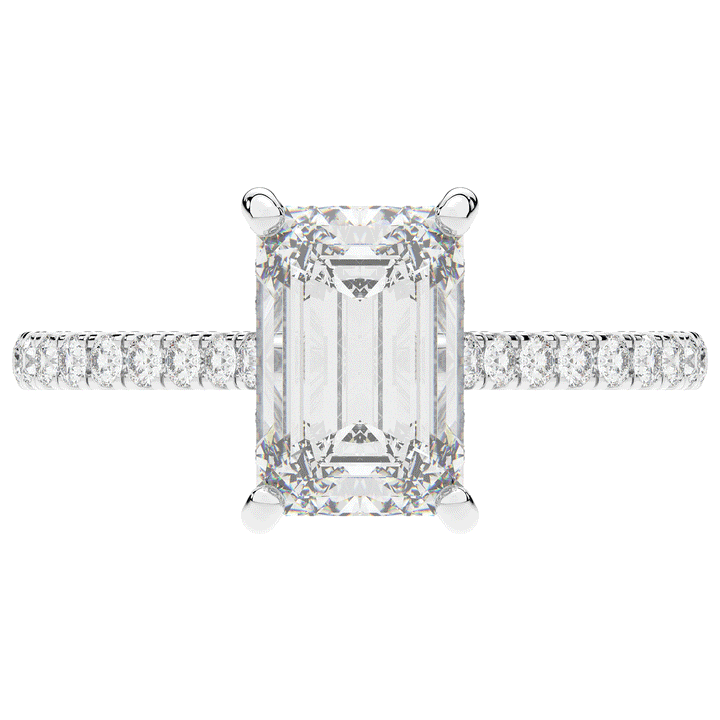 3.50CT.TW EMERALD CUT LAB DIAMOND UNDERHALO SOLITAIRE TWO TONE ENGAGEMENT RING