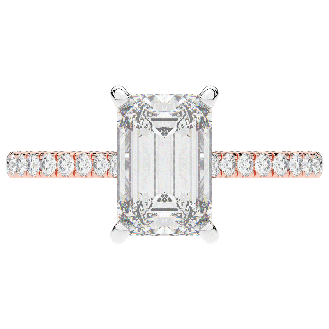 3.50CT.TW EMERALD CUT LAB DIAMOND UNDERHALO SOLITAIRE TWO TONE ENGAGEMENT RING