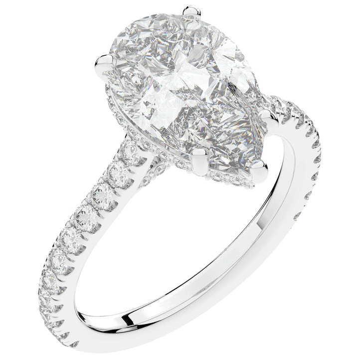 4.60CT.TW PEAR LAB DIAMOND UNDERHALO SOLITAIRE ENGAGEMENT RING