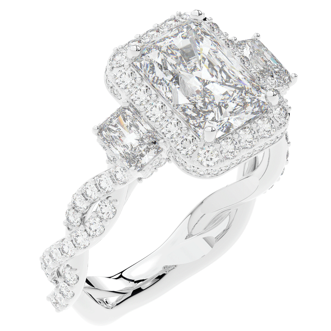 4.70CT.TW RADIANT LAB DIAMOND 3 STONE ENGAGEMENT RING