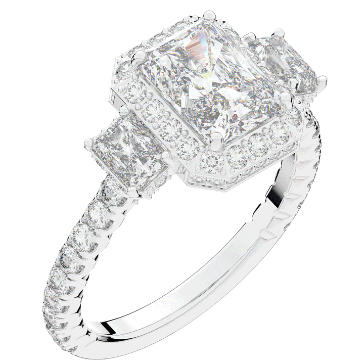 3.20CT.TW RADIANT LAB DIAMOND 3 STONE ENGAGEMENT RING