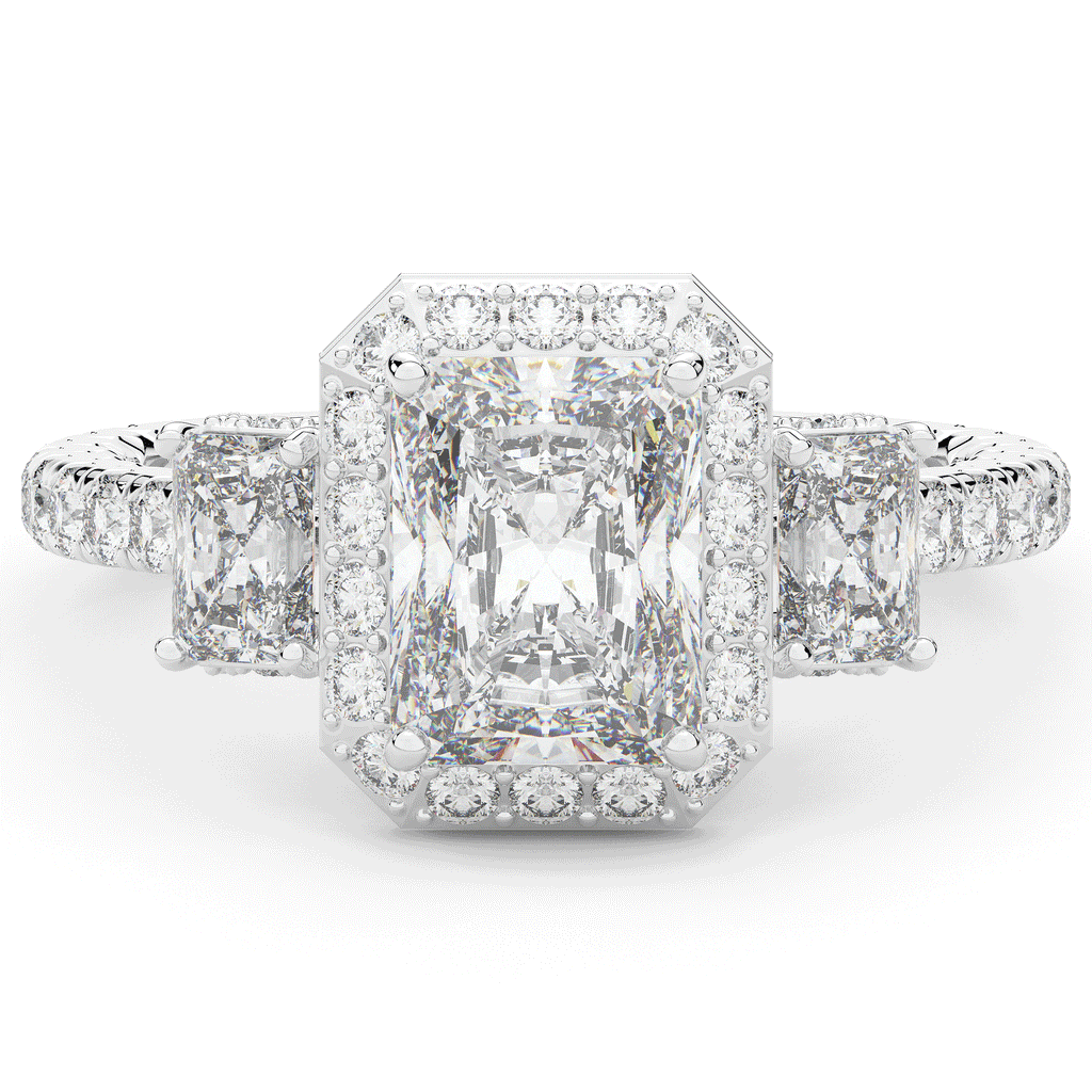 3.20CT.TW RADIANT LAB DIAMOND 3 STONE ENGAGEMENT RING