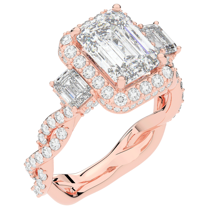 4.70CT.TW EMERALD CUT LAB DIAMOND 3 STONE ENGAGEMENT RING