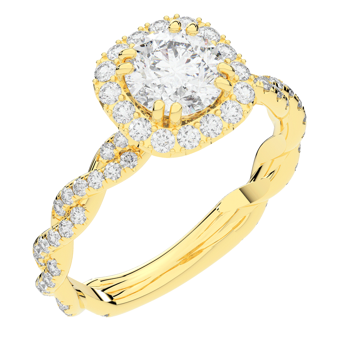 1.55CT.TW ROUND LAB DIAMOND HALO TWIST ENGAGEMENT RING