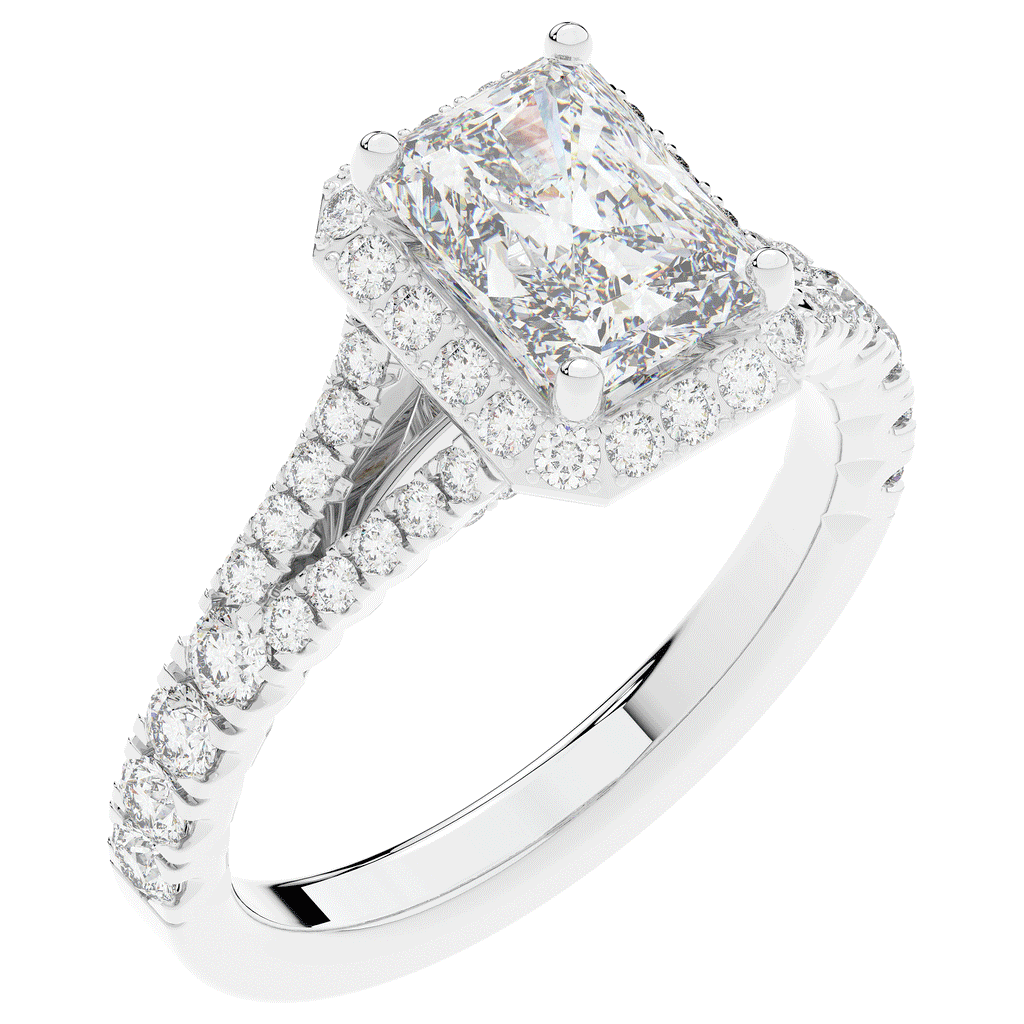 2.60CT.TW RADIANT LAB DIAMOND SPLIT SHANK HALO ENGAGEMENT RING