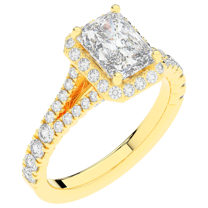 2.60CT.TW RADIANT LAB DIAMOND SPLIT SHANK HALO ENGAGEMENT RING