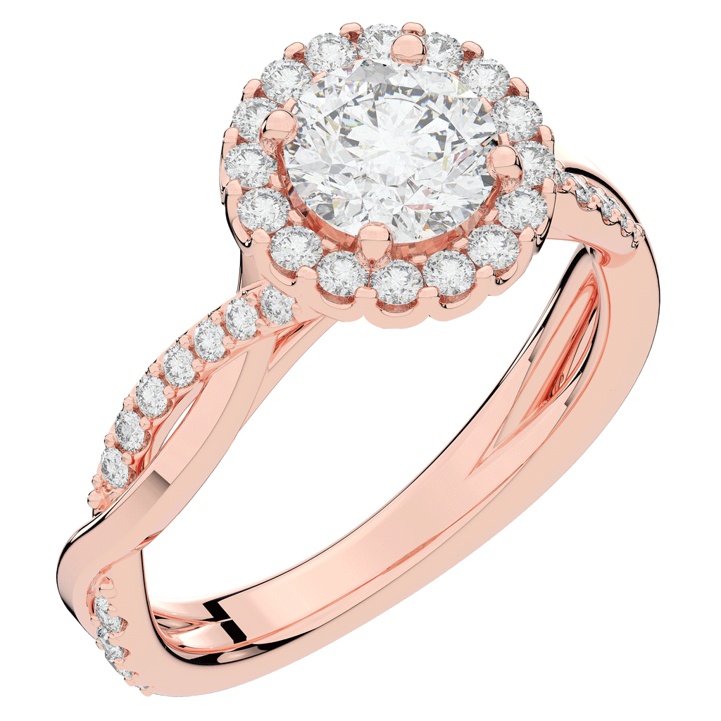 1.35CT.TW ROUND LAB DIAMOND HALO TWIST BAND ENGAGEMENT RING