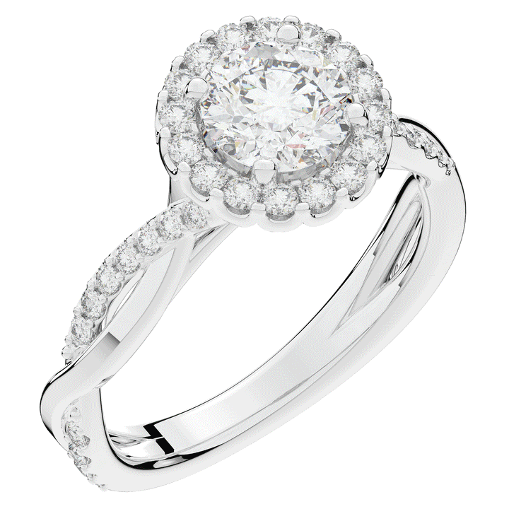 1.35CT.TW ROUND LAB DIAMOND HALO TWIST BAND ENGAGEMENT RING