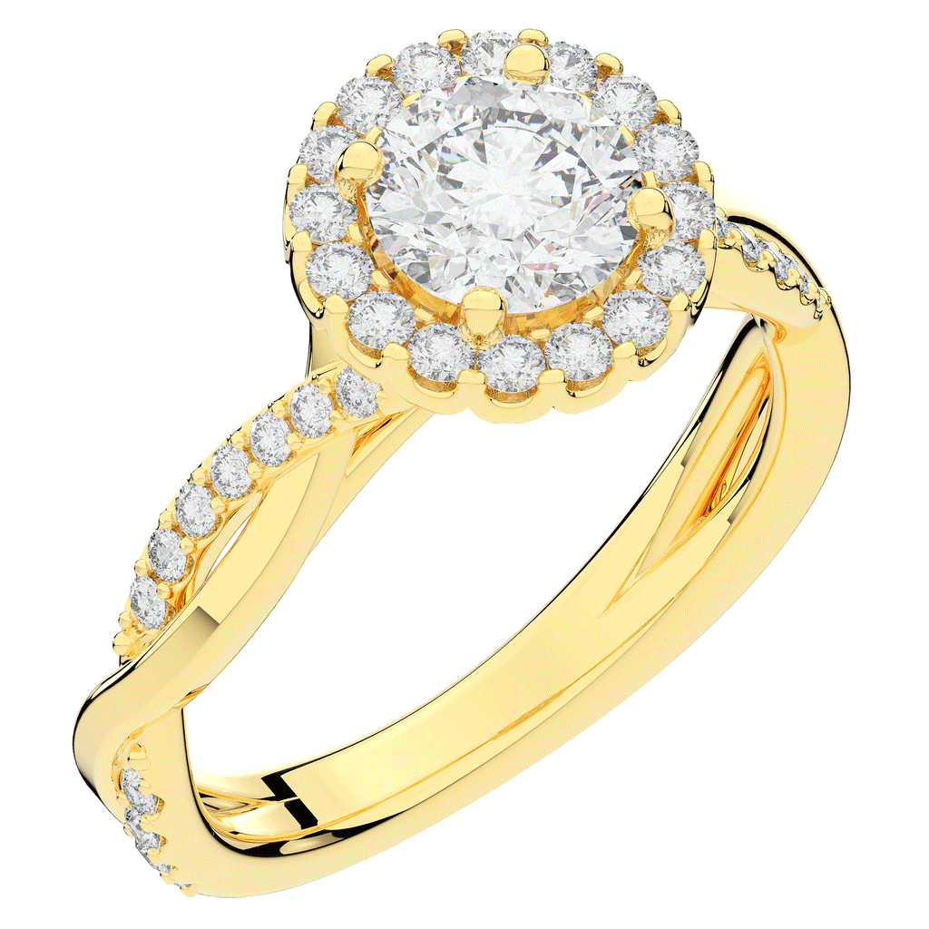 1.35CT.TW ROUND LAB DIAMOND HALO TWIST BAND ENGAGEMENT RING