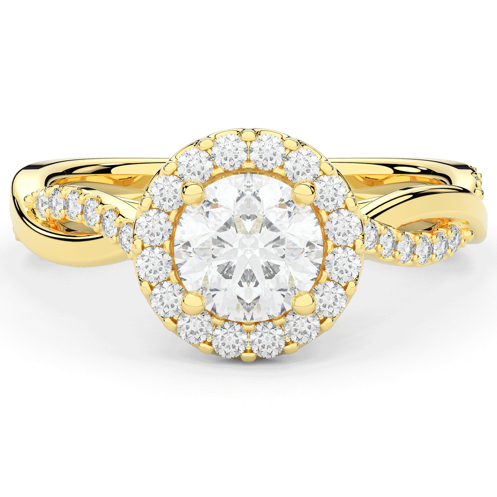 1.35CT.TW ROUND LAB DIAMOND HALO TWIST BAND ENGAGEMENT RING