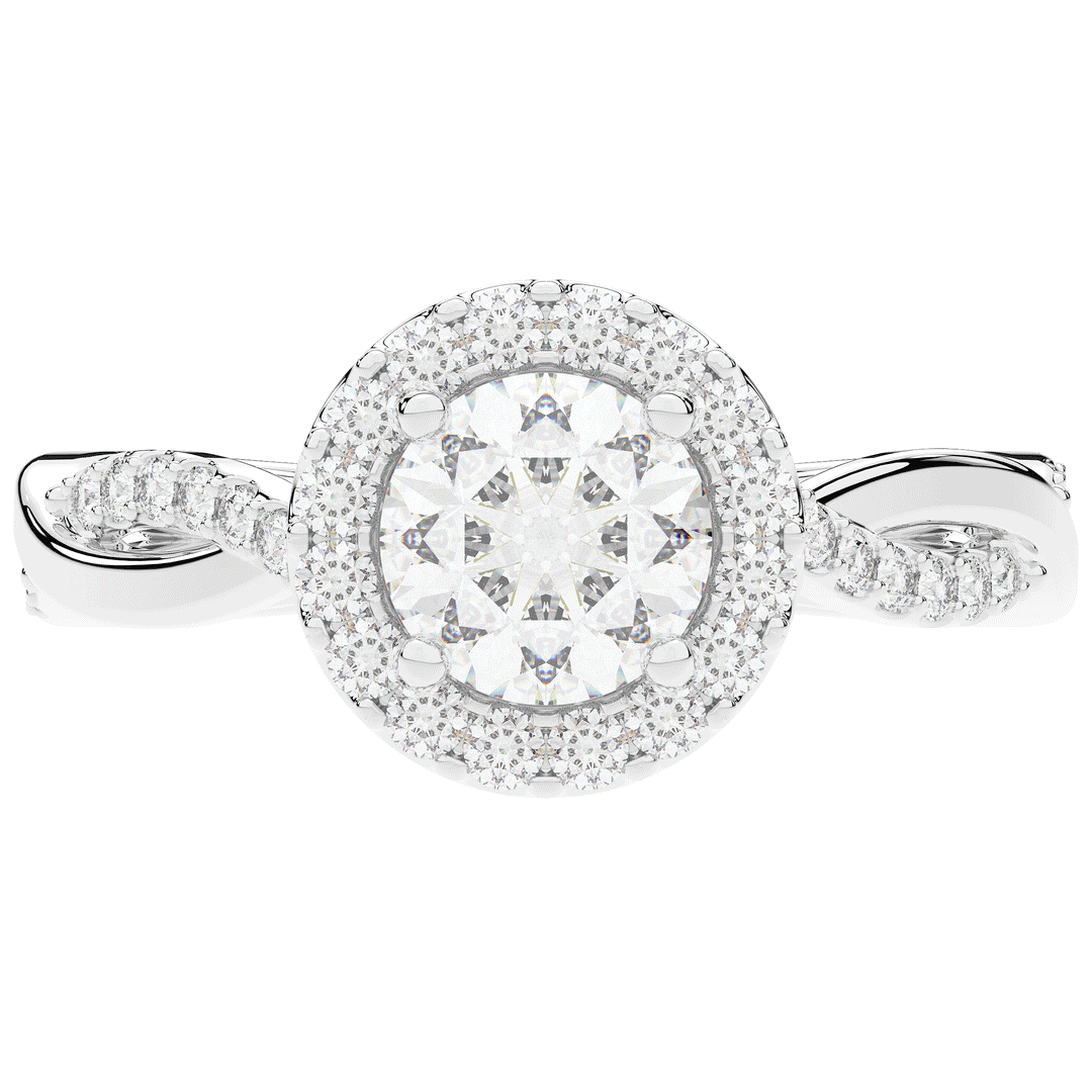 1.35CT.TW ROUND LAB DIAMOND HALO TWIST BAND ENGAGEMENT RING