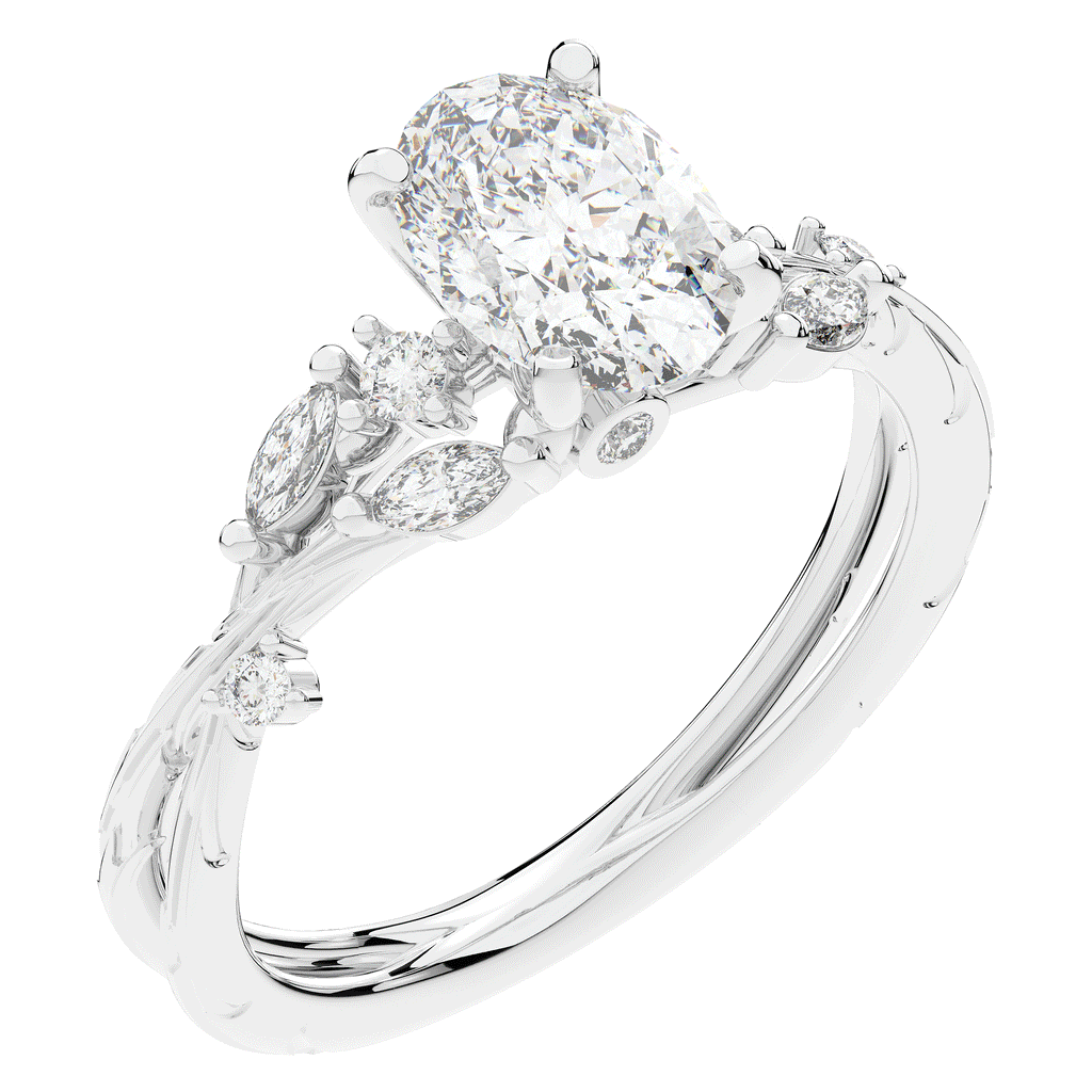 1.75CT.TW OVAL LAB DIAMOND STYLIZED VINE AND TREE BARK FINISH ENGAGEMENT RING - Nazarelle