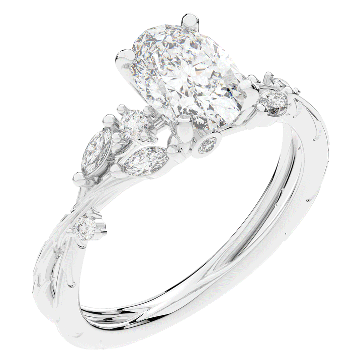 1.75CT.TW OVAL LAB DIAMOND STYLIZED VINE AND TREE BARK FINISH ENGAGEMENT RING - Nazarelle