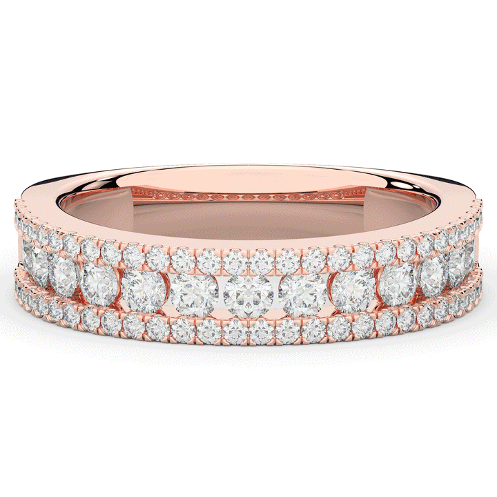 0.85CT.TW THREE ROW ROUND LAB DIAMOND WEDDING BAND - Nazarelle