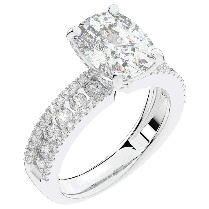 3.95CT.TW CUSHION LAB DIAMOND SOLITAIRE ENGAGEMENT RING