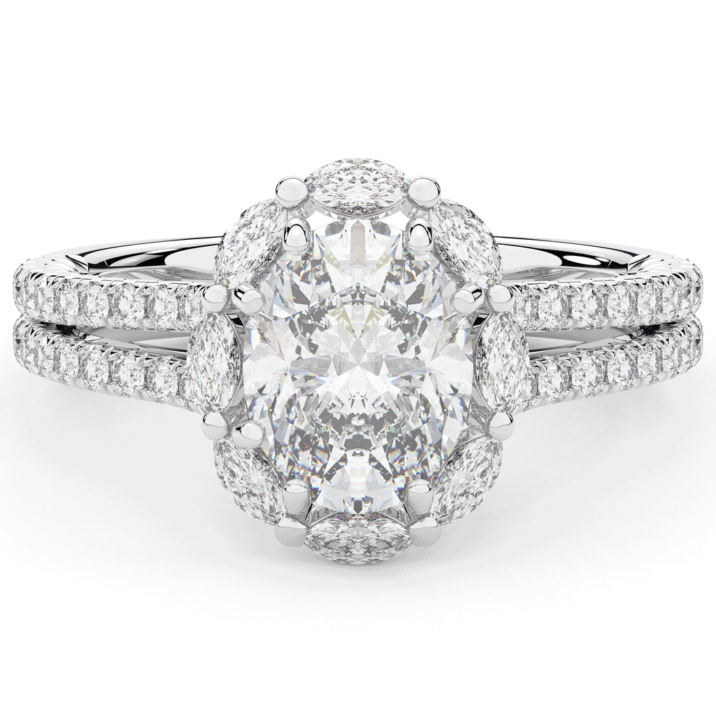 2.30CT.TW OVAL LAB DIAMOND HALO SPLIT SHANK ENGAGEMENT RING