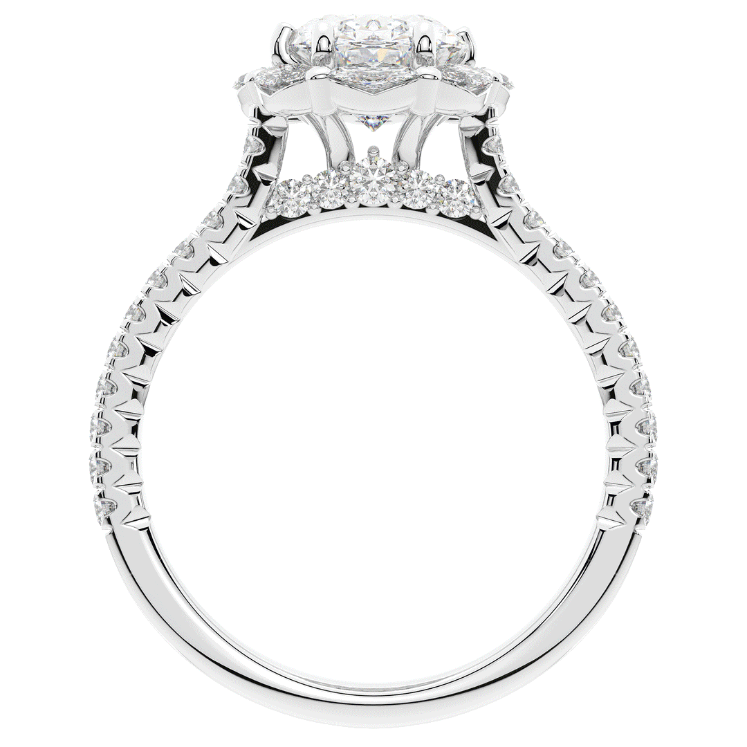 2.30CT.TW OVAL LAB DIAMOND HALO SPLIT SHANK ENGAGEMENT RING