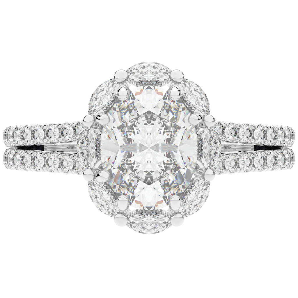 2.30CT.TW OVAL LAB DIAMOND HALO SPLIT SHANK ENGAGEMENT RING